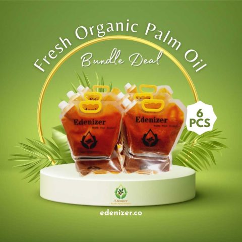 Experience the excellence of Edenizer Health Food's Fresh Organic Palm Oil Bundle today! Elevate your cooking with 6-Piece Sachet Packs, each containing 1.5 liters of premium-quality, organic goodness. Don't miss out – add the perfect touch of flavor to your dishes. Shop now at Walmart and savor the difference!